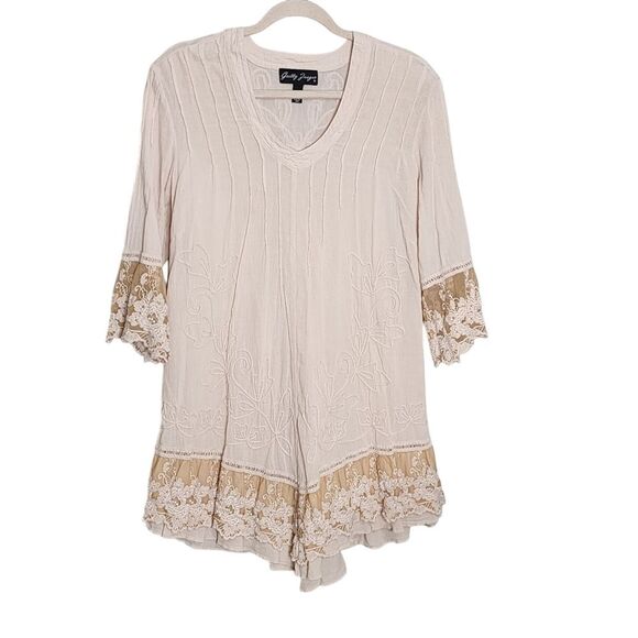 Gretty Zueger tunic top floral embroidered lace Western Cowgirl Country Boho S - Picture 1 of 7